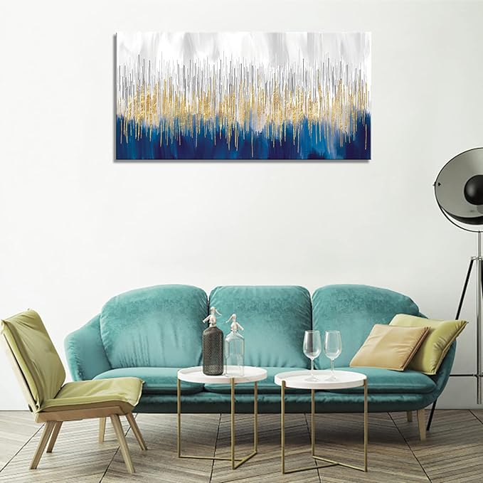 XXMWallArt FC3175 Abstract Wall Art Gold and Blue Canvas painting Artwork Painting Print for Living Room Bedroom Kitchen Home and Office Wall Decor