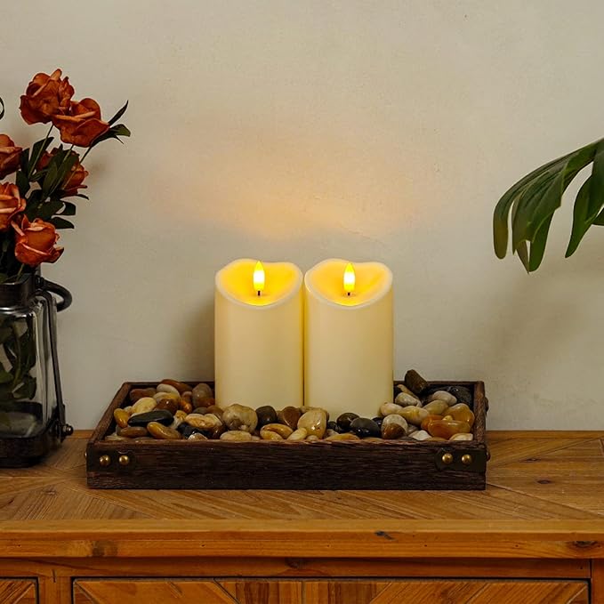 Homemory 6”x3” Outdoor Waterproof Flameless Candles, LED Candles, Battery Operated Candles with Remote and Timers, Electric Fake Plastic Pillar Candles,Dark Ivory, Set of 2