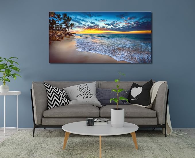 Large Sunset Beach Canvas Wall Art for Living Room Coastal Painting Wall Decor Seascape Picture Nature Ocean Artwork Poster Print for Office Bedroom Decoration 24"x48"