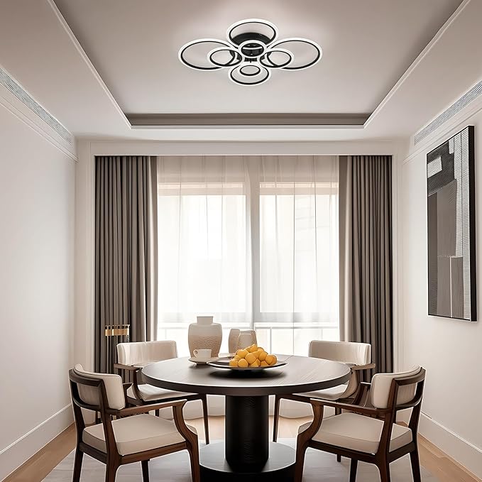 Modern LED Ceiling Light, Black 8 Rings Flush Mount Ceiling Light, 4000K Lighting Fixture Ceiling Lamp for Kitchen, Bedroom, Living Room, Dining Room