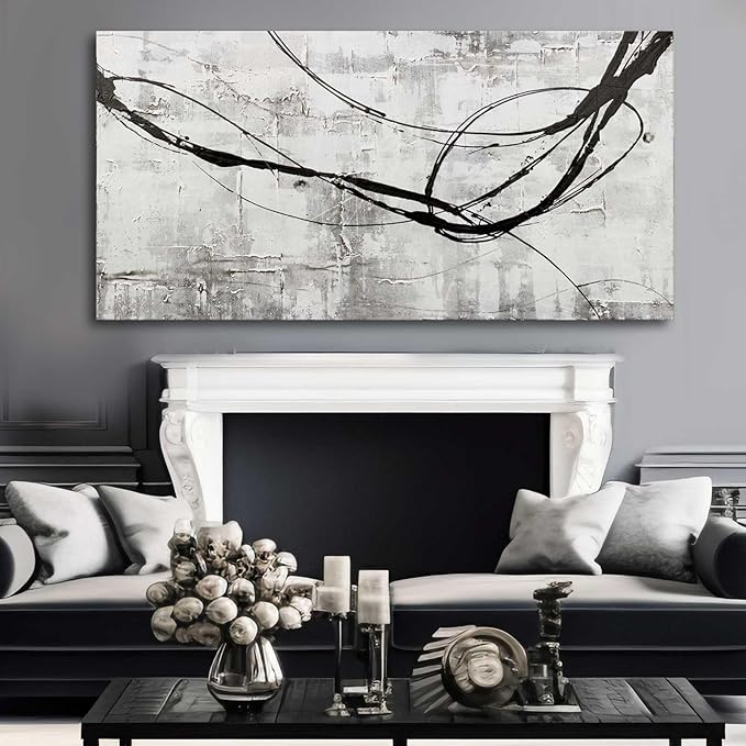 XIANSHOU Large Living Room Wall Decor Abstract Canvas Wall Art Black Wall Decor Contemporary Dining Room Pictures Office Home Decorations 29"x 58" Hallway Decor