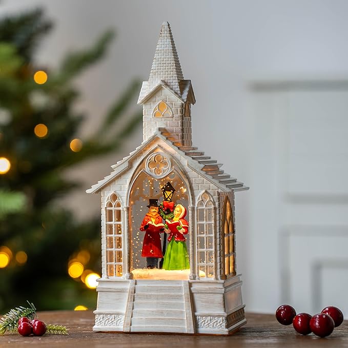 Christmas Snow Globe Lantern Musical Carolers Lighted Water Church, USB Lined/Battery Operated Lighted Lantern for Christmas Festival Decoration Gifts