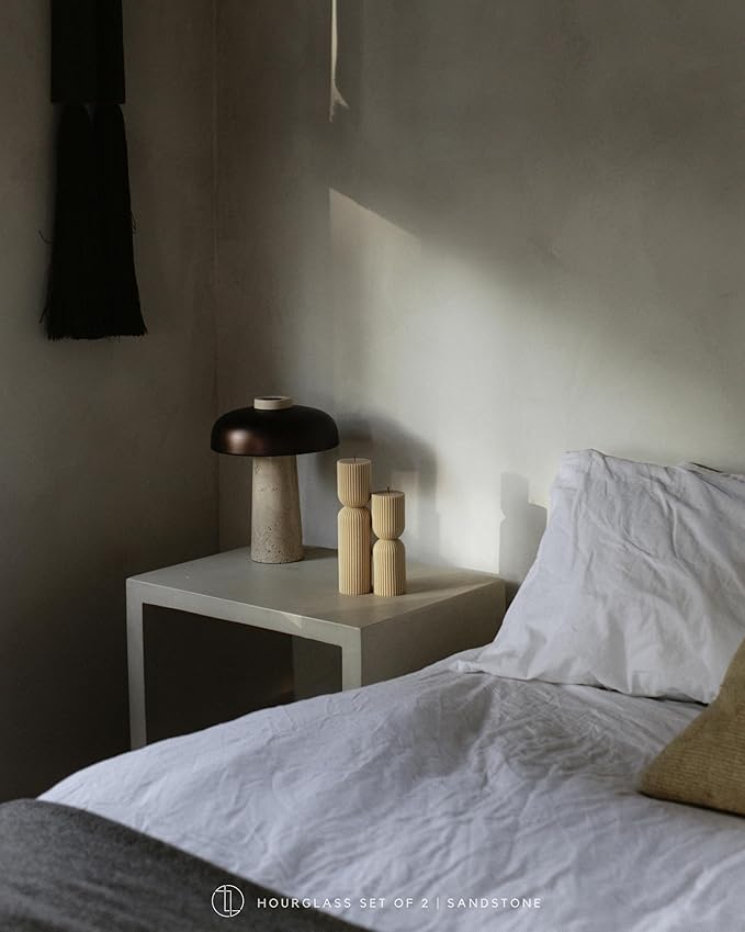 LAWA Hourglass Pillar Candle - Large Beautiful Handmade Pillar Scented Soy Wax Candle Elegant Bubble Aesthetic Candle Housewarming Gift Home Room Shelf Decor Idea Sandstone (Set of 2)