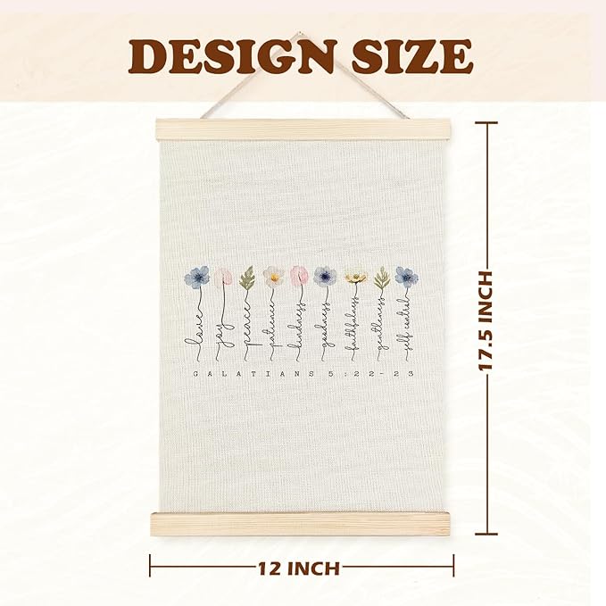 Supwhd Fruit of the Spirit Wall Art with Wooden Poster Hanger, Boho Floral Christian Bible Verses Posters Wall Art Decor, Christian Wall Decor Home Decor Room Decor, 16x24