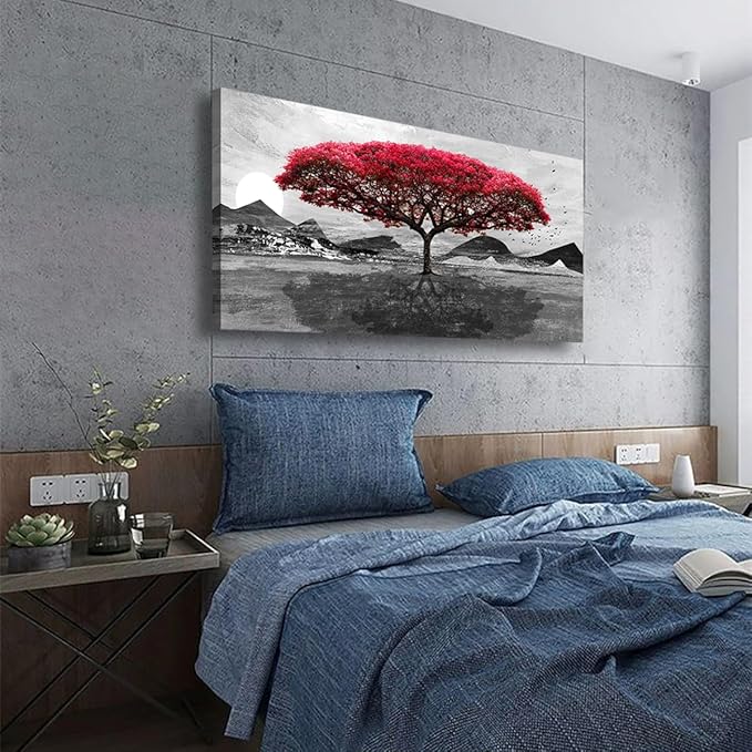 Red Tree of Life Pictures Canvas Wall Art for Living room Office Bedroom Wall Decor,Tree of Life Wall Art Print Paintings Modern Nature Artwork Waterproof Ready to Hang- 20x40inch