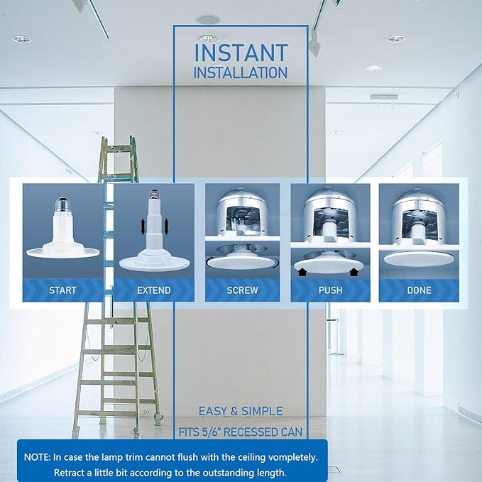 Jolux 5/6''Adjustable Height LED Can Lights Retrofit Recessed Lighting 6 Pack,800 lm 2700K Soft White,12=60W,Dimmable,ETL Damp Rated,E26 Base,Flat Trim,Easy Retrofit Downlight Installation.