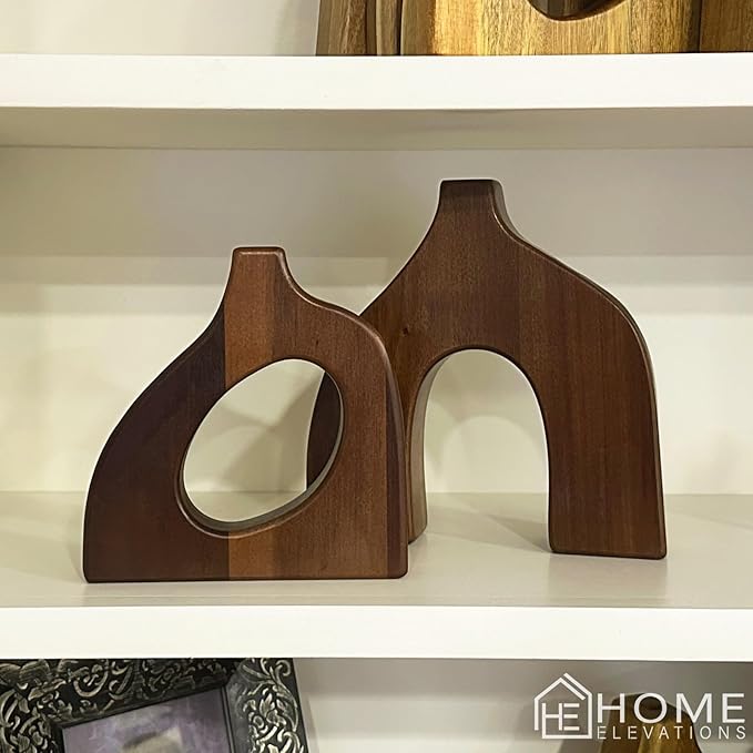 Wooden Vases for Decor Set of 2 - Small Decorative Wood Vase for Faux Flowers & Plants - Modern & Scandinavian Home Decor for Table, Centerpieces, & Living Room