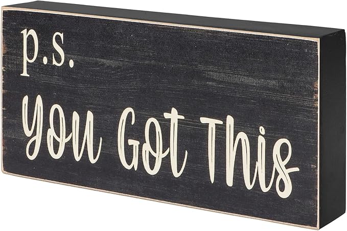 Esur Motivational Home Office Desk Black Decor - Farmhouse Wooden Box Sign Gift for Women - P.S. You Got This