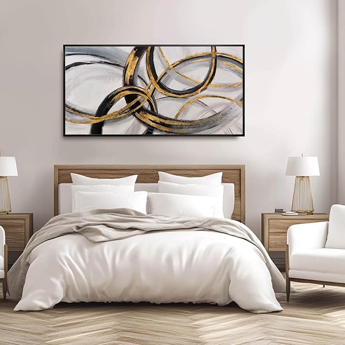 Kureful Gold and Black Abstract Wall Art Modern Artwork Canvas Pictures for Wall Decor Line Wall Prints for Office Hotel 24"x 48" Ready to Hang
