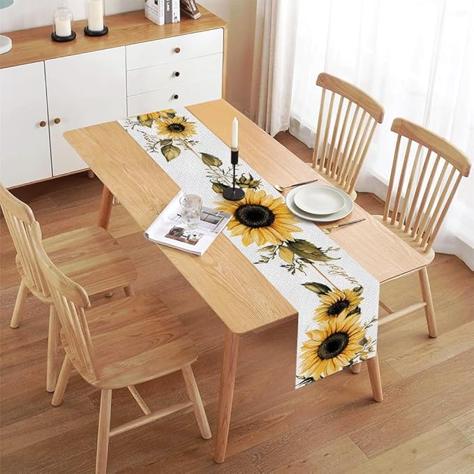 ANNA QUEEN Sunflower Table Runner 13 x 72 Inch for Dining Table,Fall Table Runner Seasonal Autumn Kitchen Dining Table Decoration for Home Party Decor Thanksgiving Harvest
