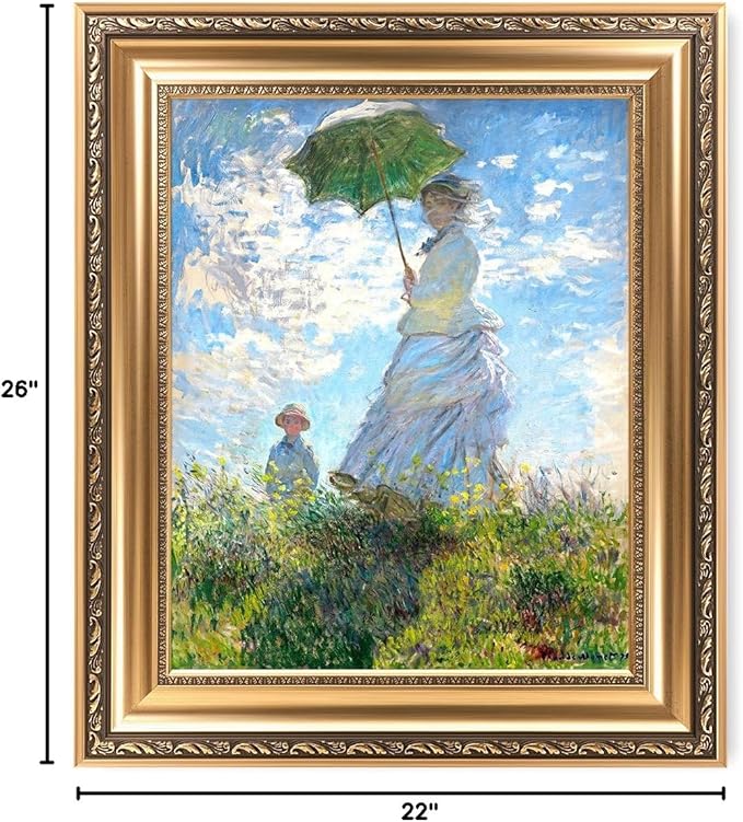 DECORARTS - The Walk, Woman with a Parasol (1875), Claude Monet Art Reproduction. Giclee Print& Museum Quality Framed Art for Wall Decor.Framed size: 26x22