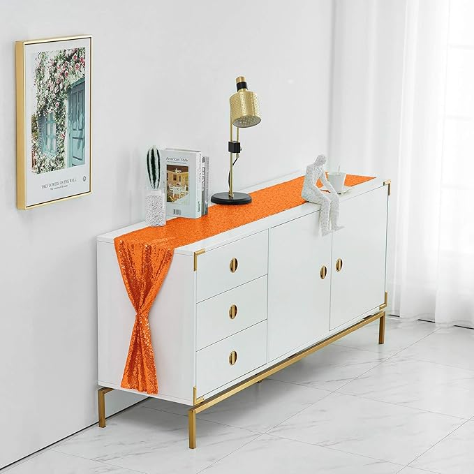 2 Packs 12 x 108 inches Orange Sequin Table Runner, Glitter Orange Table Runner for Wedding Birthday Bachelorette Holiday Party Supplies Decorations Bridal Shower Baby Shower