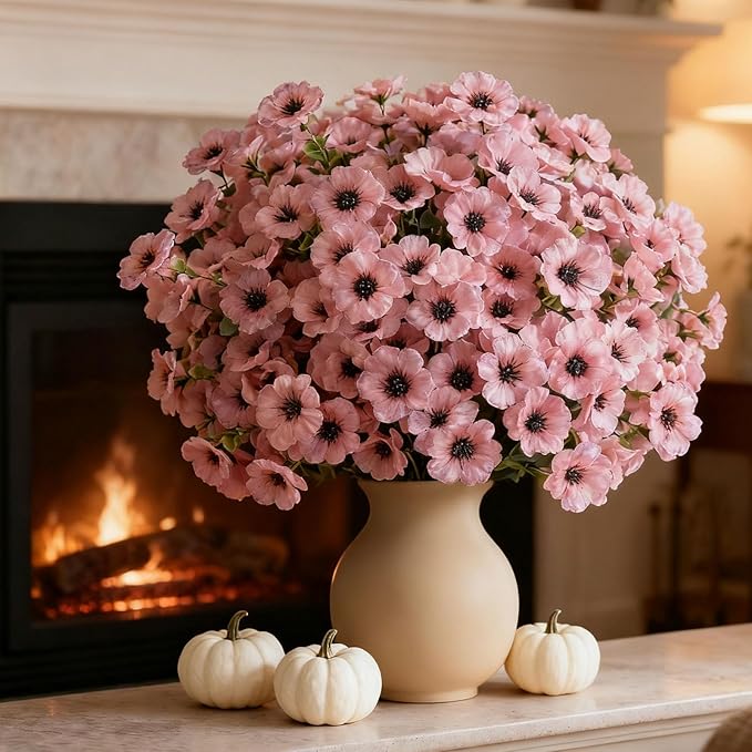 Artificial Flowers UV Resistant Outdoor,12 Bundles Faux Plants for Fall Autumn Thanksgiving Christmas Patio Porch Decor, No Fade Fake Window Box Greenery for Home Wedding Walkway Decoration