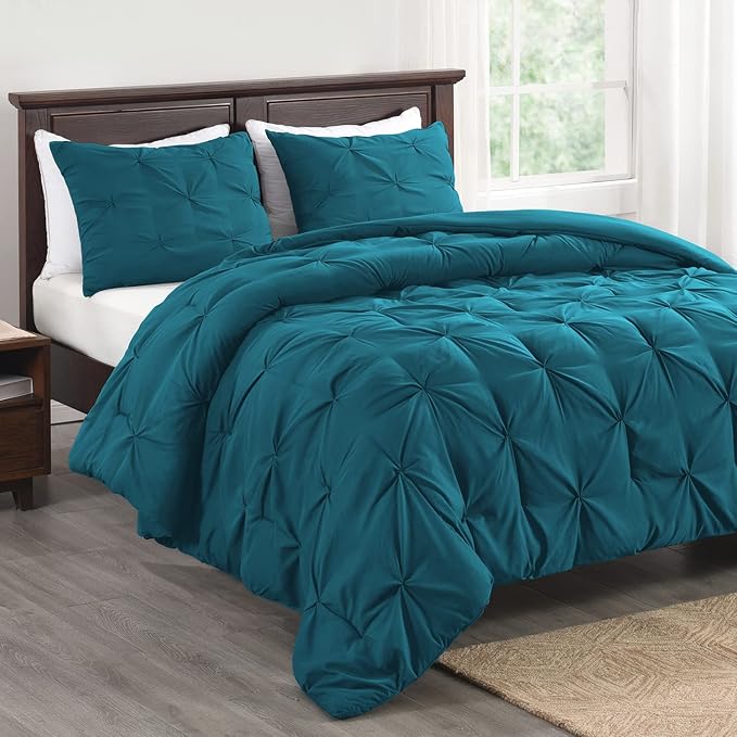 Basic Beyond King Comforter Set - King Comforter Set with Pinch-Pleat & Pintuck Design, 2 Pillow Shams, Teal