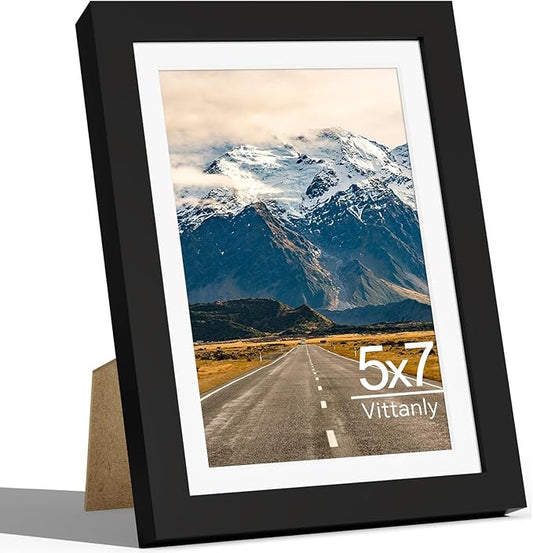 Vittanly 5x7 Picture Frame, Display Picture 4x6 with Mat or 5x7 without Mat, Photo Frame for Wall or Tabletop, Perfect for Home Decor and Presents, Black, 1 Pack