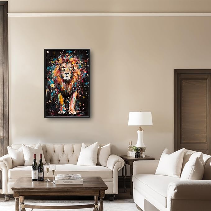 Lovira Graffiti Colorful Lion Large Wall Art Animal Canvas Wall Decor Pictures Prints Painting Framed Vertical Artwork for Living Room Bedroom Bathroom Men 24"x36"