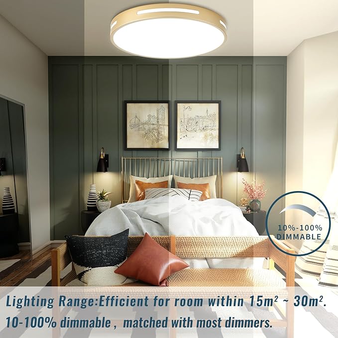 Gold Ceiling Light Flush Mount LED, 36W 15 inch Kitchen Light Fixture Ceiling Mount Dimmable,Modern Close to Ceiling Light Fixture 5CCT for Bedroom, Bathroom,Living Room