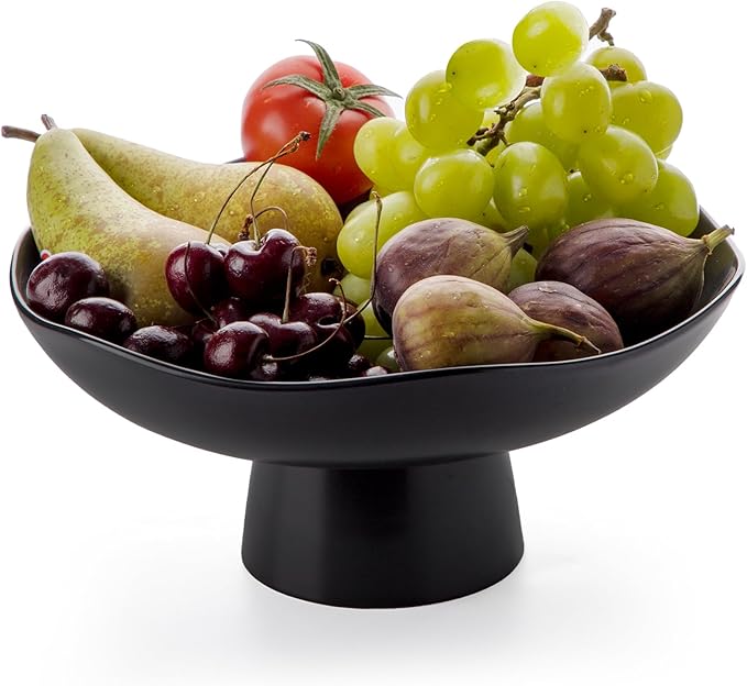 Nucookery Ceramic Fruit Bowl for Kitchen Counter, Modern Fruit and Bread Basket Stand, 10 inch Large Decorative Bowl for Home Kitchen Decor, Fruit & Vegetables Holder Storage, Matte Black