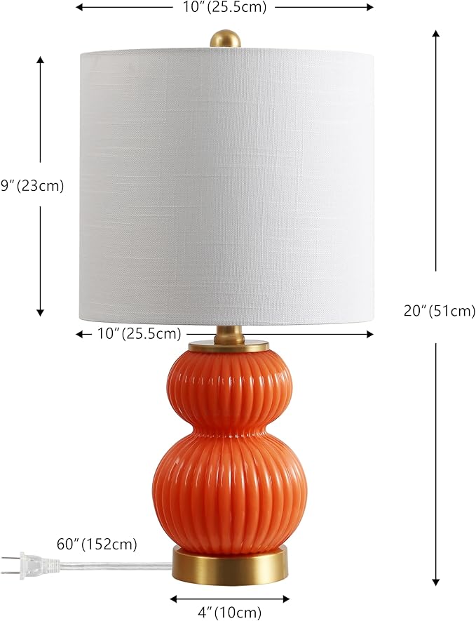 JONATHAN Y JYL1099E Daphne 20" Contemporary Transitional Metal/Glass Ribbed Gourd LED Table Lamp Bedroom, Living Room, Office, Dining Room, Orange/Brass Gold