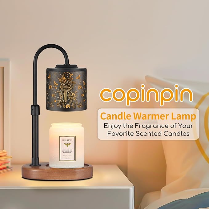 Dimmable Candle Warmer Lamp with Timer Adjustable Height for Scented Jar Candles Electric Candle Wax Melt Warmer for Home Decor Christmas Birthday Gifts for Women Mom(Mushrooms+Bees)