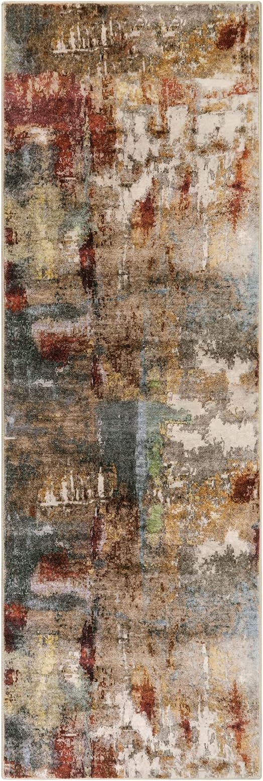 Lahome Modern Abstract Kitchen Runner Rugs Non Skid Washable, 2x6 Rug Runners for Hallways Bathroom Laundry Room, Non Slip Indoor Floor Carpet Runner for Bedroom Home Decor, Red/Multi