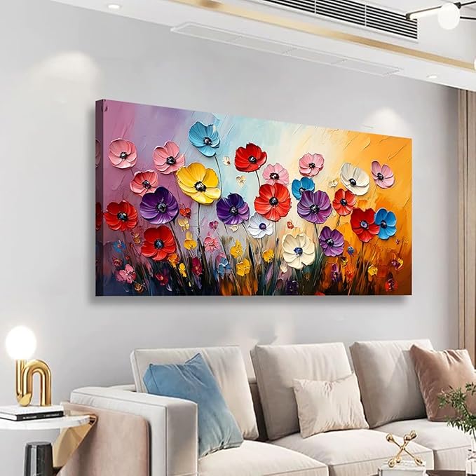 Abstract Colorful Flower Pictures Canvas Wall Art for Living room Office Bedroom Wall Decor,Yellow Pink Red Blue Purple Flowers Wall Art Print Paintings Modern Daisy Artwork Ready to Hang-20x40inch