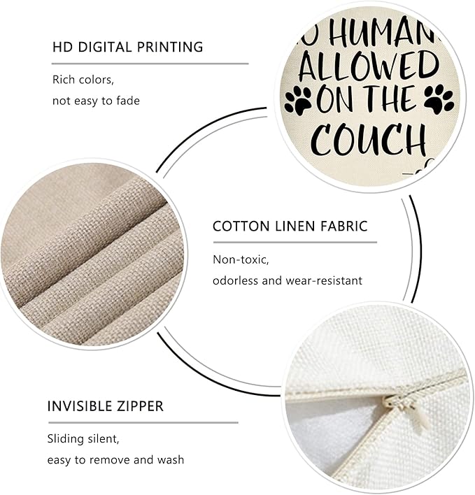 No Humans Allowed on The Couch Dog Paw Pattern Decorative Throw Pillow Cover, Dog Lover Gifts Funny Cushion Case Decor Sign, Farmhouse Home Pillowcase Decorations for Sofa Couch 20 x 20