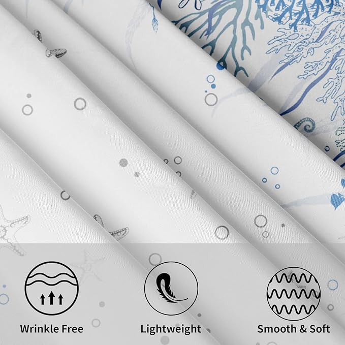 Summer Coastal Table Cloth Round 60 Inch Blue Ocean Coral Tablecloth Round Nautical Coastal Round Table Cloths Farmhouse Beach Theme Wallpaper Decoration for Home Kitchen Dining Room Party Picnic