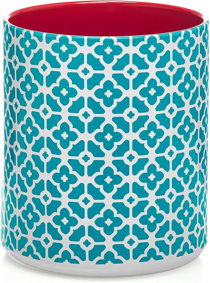 DOWAN Colorful Large Utensil Holder, 7.2" x 6.2" Ceramic Kitchen Utensil Holder for Countertop, Vibrant Patterned Utensil Crock with Protection Cork Mat, Utensil Caddy for Housewarming & Wedding Gift