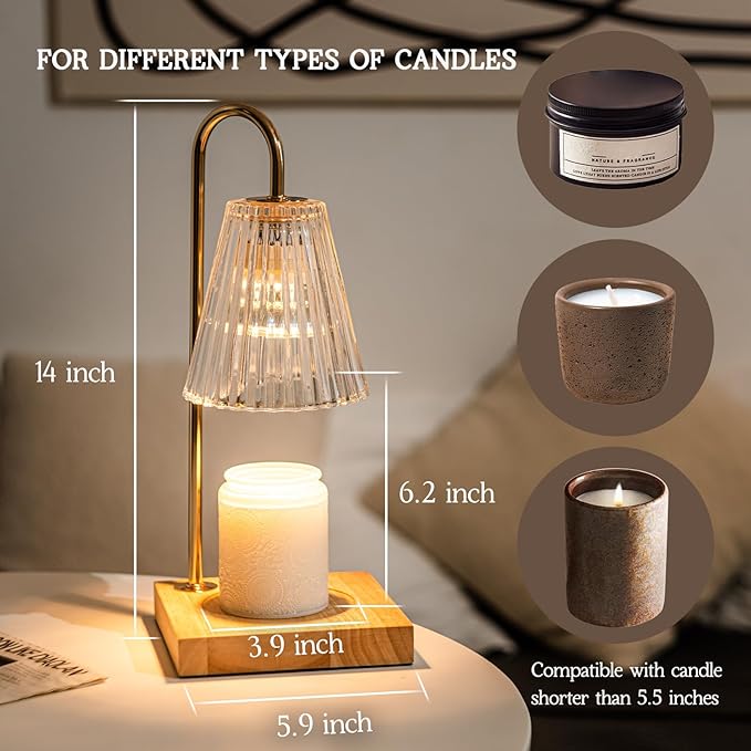 Candle Warmer Lamp with Timer, Vintage Amber Nightstand Candle Warming Lamp for Home Room Decor, Dimmable Wax Warmer for Jar Candles, Wedding Registry Gifts for Women Couples 2025