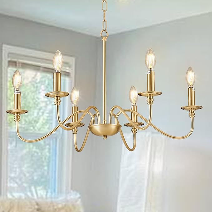 Depuley Gold Chandelier Light Fixture: 6-Light Modern Farmhouse Chandelier for Dining Room Lighting - Industrial Hanging Pendant Lights Kitchen Island - Vintage Iron Candle Chandeliers for Foyer
