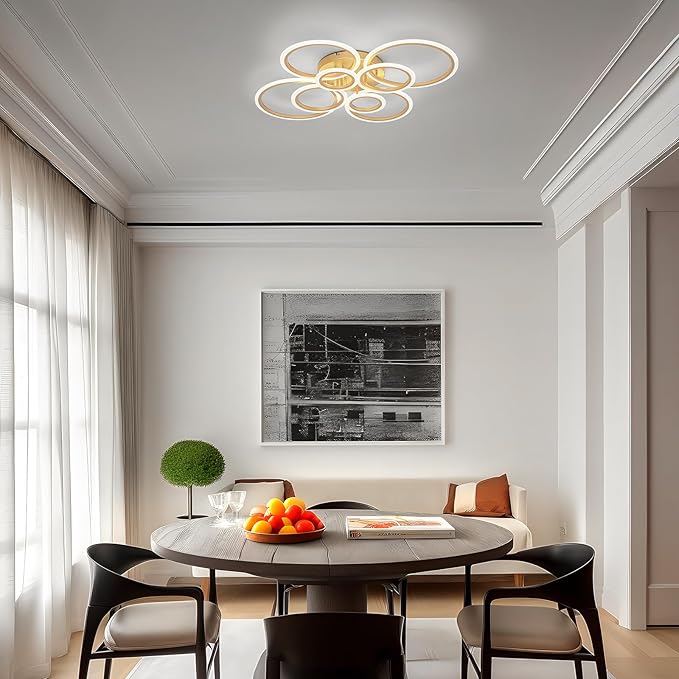 Modern LED Ceiling Light, Gold 8 Rings Flush Mount Ceiling Light, 4000K Lighting Fixture Ceiling Lamp for Kitchen, Bedroom, Living Room, Dining Room