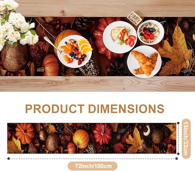 ANNA QUEEN Pumpkin Maple Leaf Fall Table Runner 13 x 72 Inch for Dining Table, Table Runner for Seasonal Autumn Kitchen Dining Table Decoration for Home Party Decor