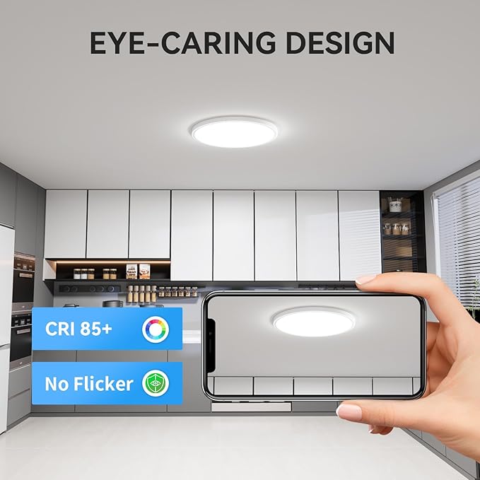 4PACK 3200lm LED Flush Mount Ceiling Light, Super Slim 12 inch LED Ceiling Light, 5000K Daylight LED Ceiling Light for Bedroom, living room, garage, office, warehouse, Dining room (White, Four Pack)