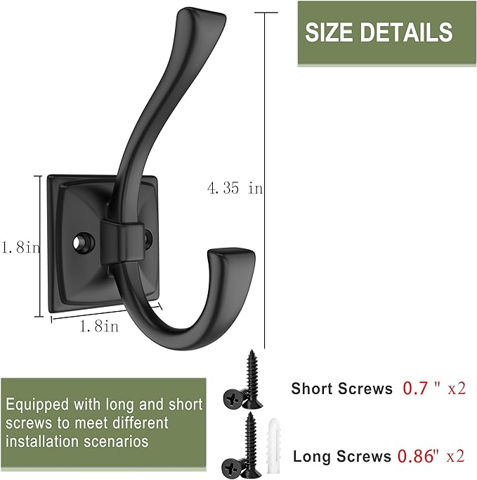 8 Pack Antique Black Coat Hooks for Wall Hanging Hat, Key, Bag, Robe, Towel, Mudroom Entrance Bathroom Door Decorative Heavy Duty Hats Hook