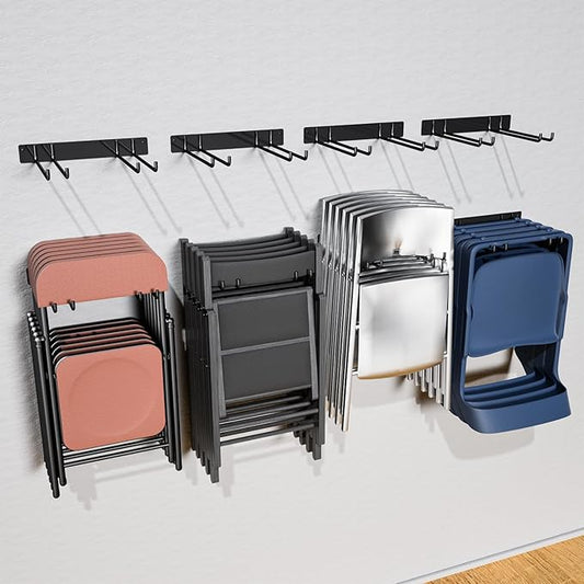 YYR Folding Chair Storage Rack, Garden Tool & Foldable Chairs Organizer Hangers for Garage Organization, Lawn, Beach, Camping, Yard Chairs Hooks Wall Mount, Soild Metal Max Load 480 LBS - 4 Pack
