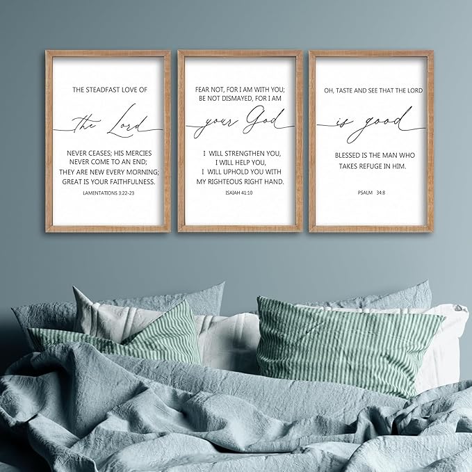 SRSZHIYUE Bible Verses Wall Decor Set of 3, 16"x11" Christian The Lord Your God Is Good Scripture Sign, Holy Religious Living Room Jesus Christ Prayer Faith Motivational Quotes Faith Wall Hang (Wood)