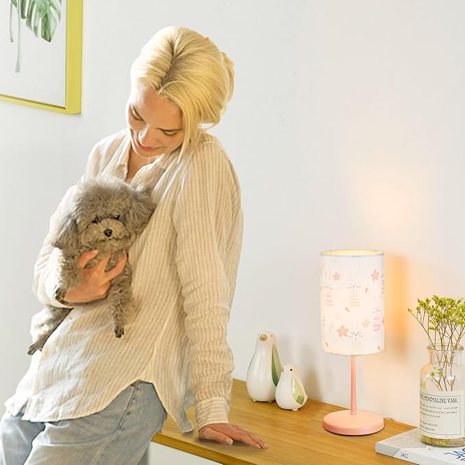 Lampwell Alee Small Modern Rabbit Table Lamp for Living Room & Bedroom, Set of 2, Light Pink, 4.33H12.21IN, Bulb Excluded