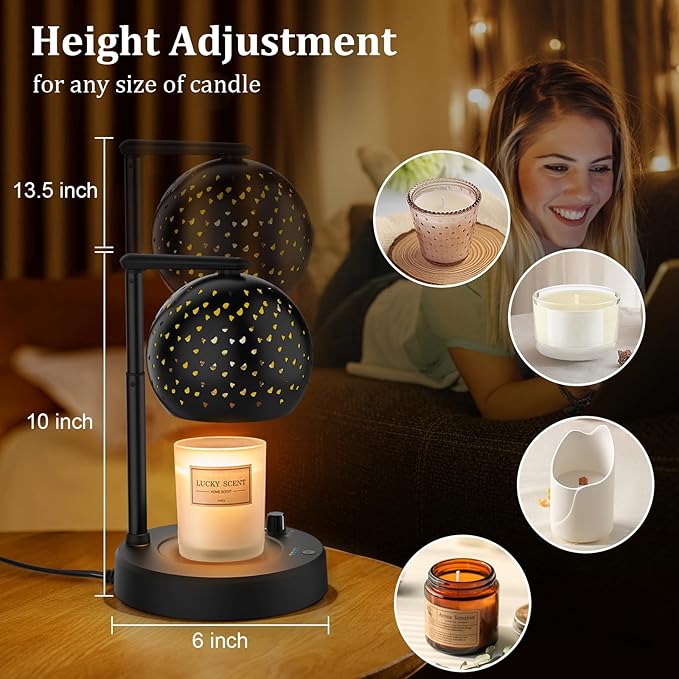 Candle Warmer Lamp, Gifts for Men Women, Candle Warmer with Timer and Dimmer, Electric Wax Melt with 2 Bulbs, Housewarming Gift New Home Room Decor