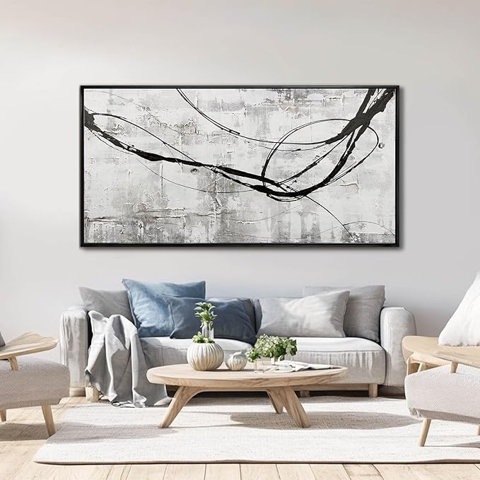 XIANSHOU Gray Home Wall Decor Art Frames for Wall Minimalist Wall Artwork 24"x48" Large Abstract Canvas Wall Art Kitchen Wall Pictures Office Poster