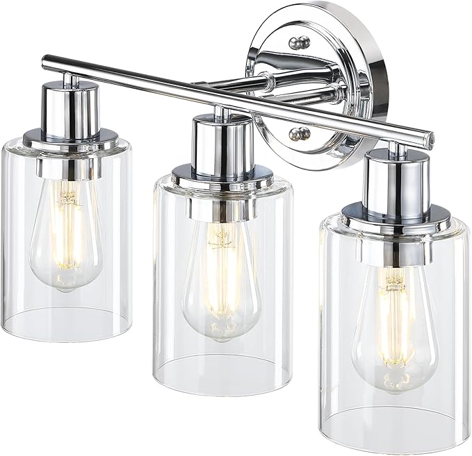 3-Light Bathroom Light Fixtures Over Mirror,Chrome Vanity Lights for Bathroom Cabinet, 3 Bulb Chrome Wall Sconce Light Fixture for Sink