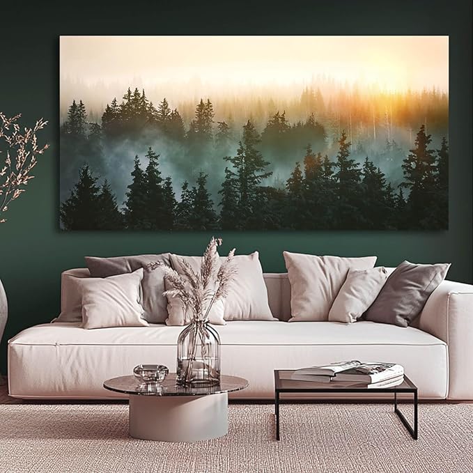 SDYA Canvas Wall Art Sunrise Forest Nature Painting Wall Decor for Bedroom Living Room Office Home Decor Wall Art 48x24 Inches