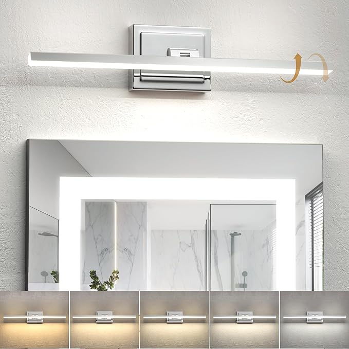 NIORSUN 24 Inch Modern Bathroom Light Fixture, 14W 5CCT Dimmable LED Chrome Bathroom Vanity Lights Over Mirror, Vanity Lights for Bathrooms Restroom Mirror- ETL Certified