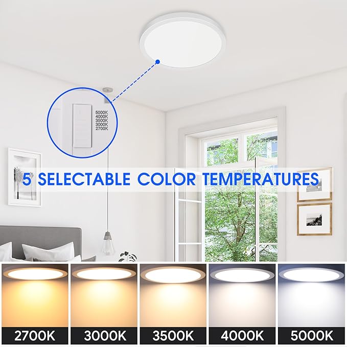 Energetic 5CCT Flush Mount Ceiling Light Fixtures, 26W LED Ceiling Lights for Bedroom, Kitchen, Bathroom, Hallway, 2700/3000/3500/4000/5000K, Super Slim, 11 Inch, Brushed Brown Metal Ring, 3 Pack