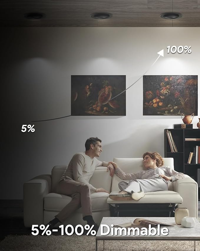 Adetu 4 inch 5CCT Gimbal Black Led Recessed Lights, 360°+90° Adjustable Directional Recessed Lighting, 2700K/3000K/3500K/4000K/5000K Dimmable Retrofit Eyeball Can Lights with Jbox, ETL(Black, 6 Pack)