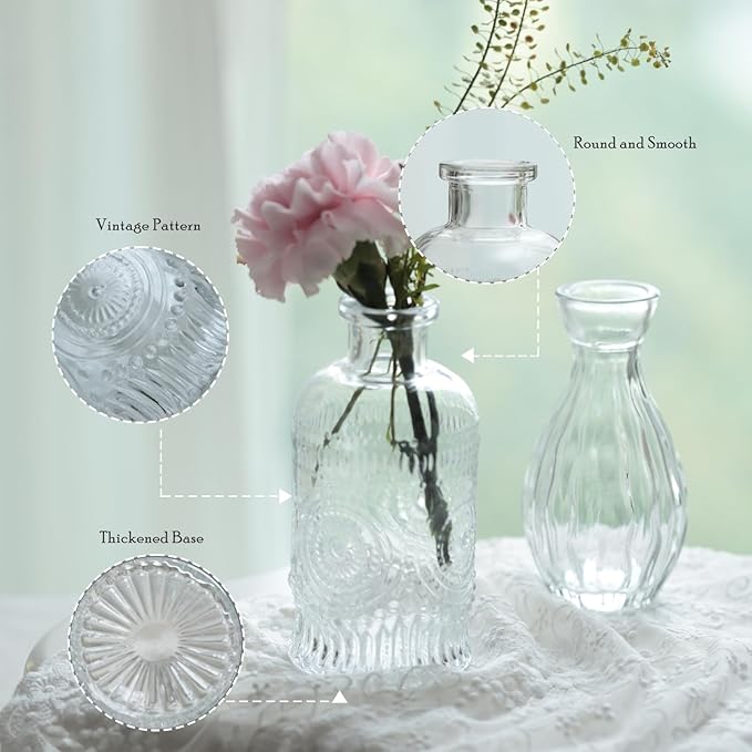 Bud Vases Set of 12,Glass Bud Vases in Bulk,Small Flower Vases for Centerpieces,Mini Vintage Vase for Wedding, Home Table Decor,Christmas,Party Decoration,Clear