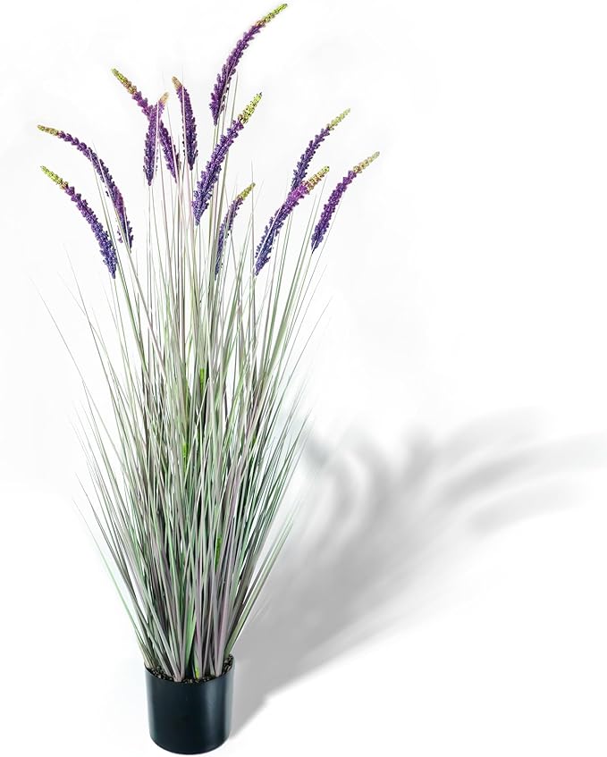 KOL 59in Artificial Veronica Spiked Speedwell Grass, 5ft Faux Veronica Spicata Flower, Tall Fake Reed Grass for Home Office Garden Wedding Décor, Indoor Outdoor Fake Plant, UV-Resistant, Purple