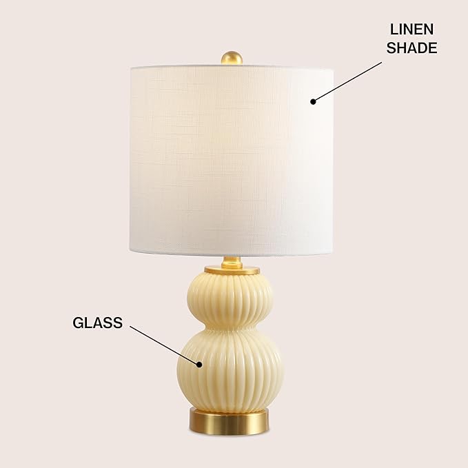 JONATHAN Y JYL1099G Daphne 20" Contemporary Transitional Metal/Glass Ribbed Gourd LED Table Lamp Bedroom, Living Room, Office, Dining Room, Ivory/Brass Gold