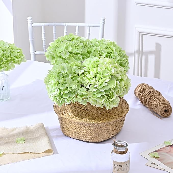 Artflower 4Pcs Real Touch Hydrangea Artificial Flowers, 22.5'' Light Green Full Latex Faux Hydrangea Flowers for Home Floral Arrangements Wedding Bouquets Kitchen Table Centerpiece Decorations