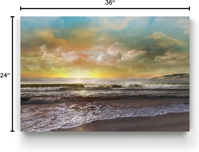 Renditions Gallery Canvas Nature Art Landscape View of Dusk at Calm Ocean Beach Wall Hanging Prints for Office Home Kitchen Decorations - 24"X36" LT08
